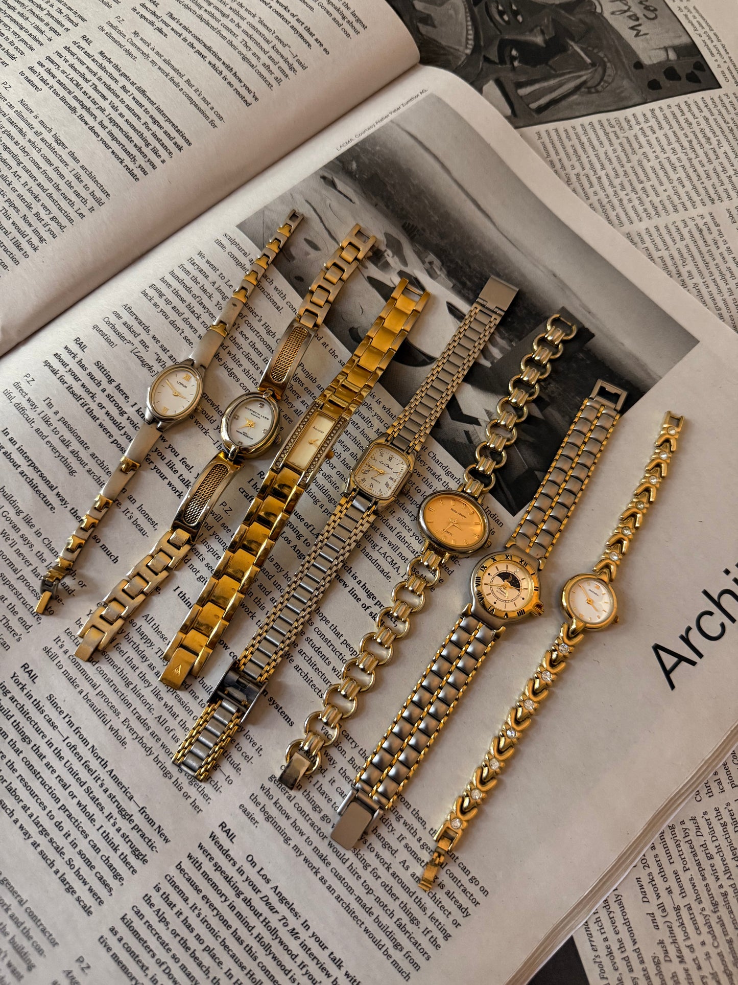 Gold slim circle embellished watch