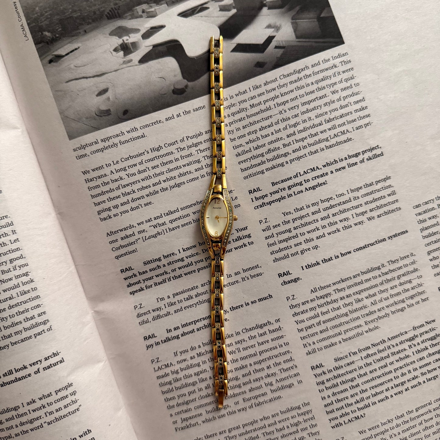 Gold slim jade embellished watch
