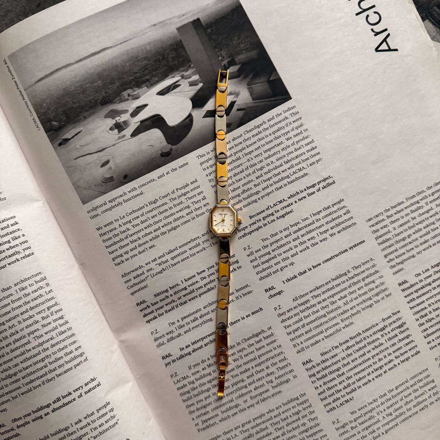 Two tone flip octagon face watch