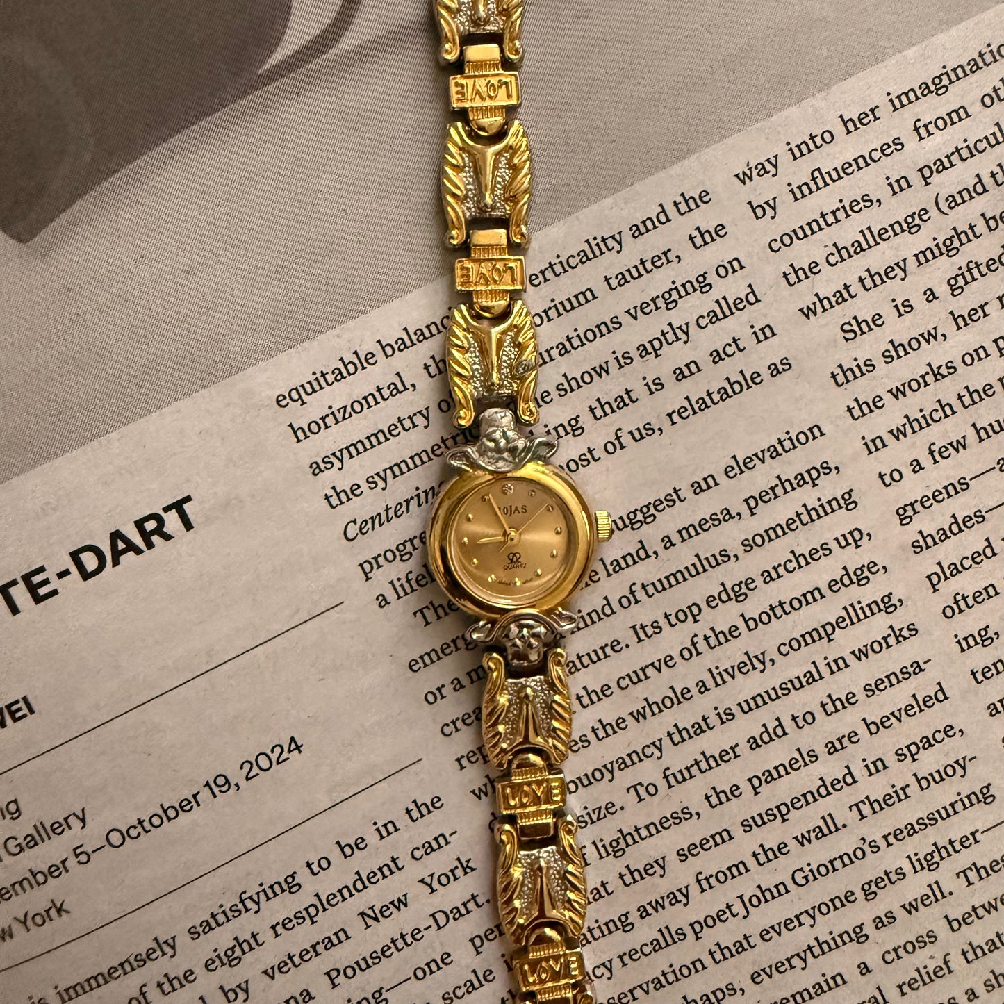 Two tone antique love detail band watch