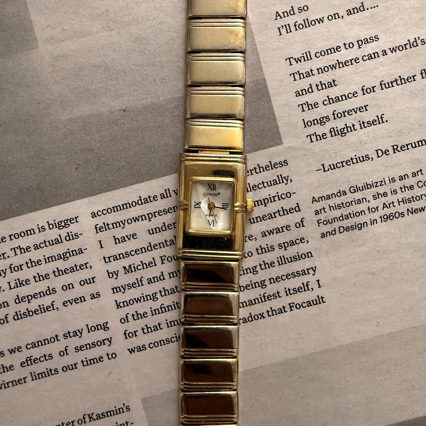 Gold rectangle embellished watch