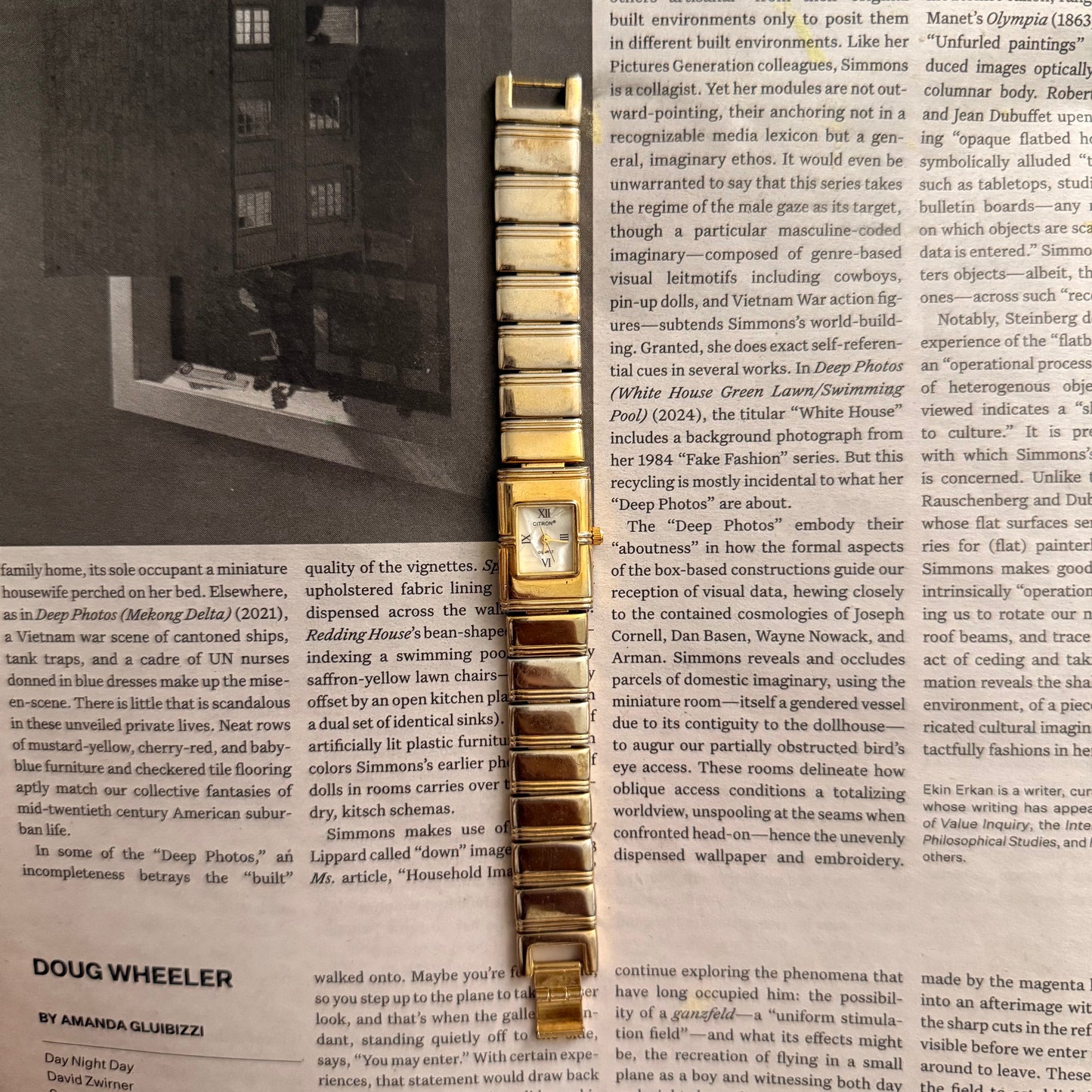 Gold rectangle embellished watch