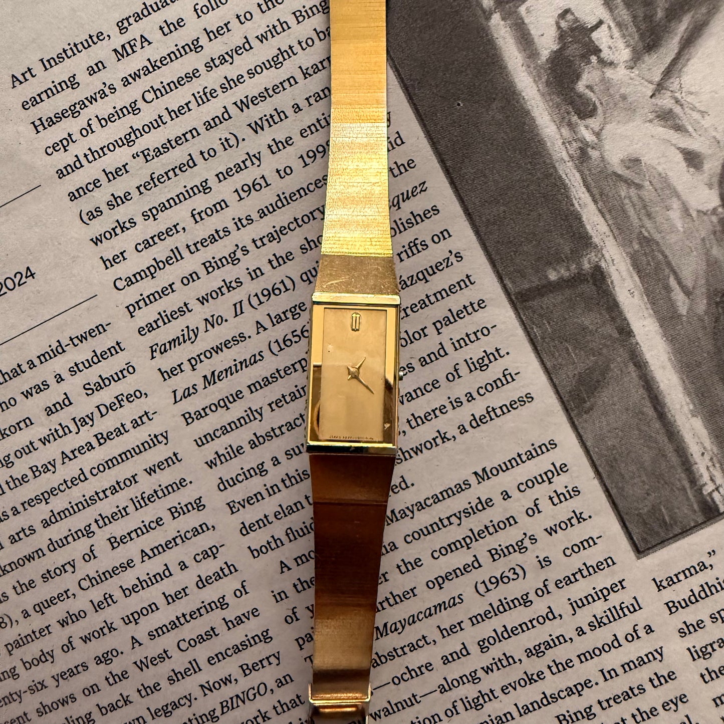 Gold rectangle face smooth minimal watch