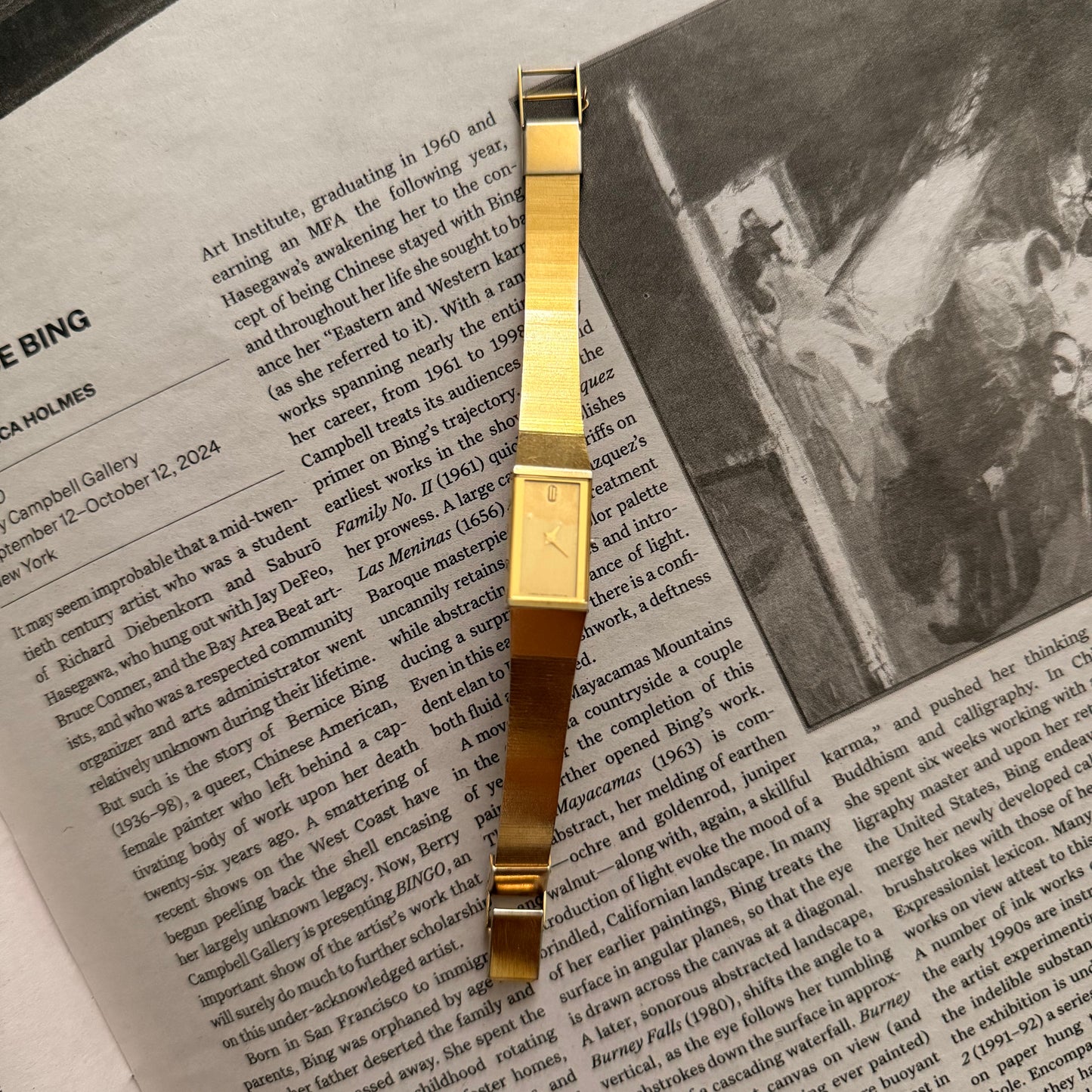 Gold rectangle face smooth minimal watch