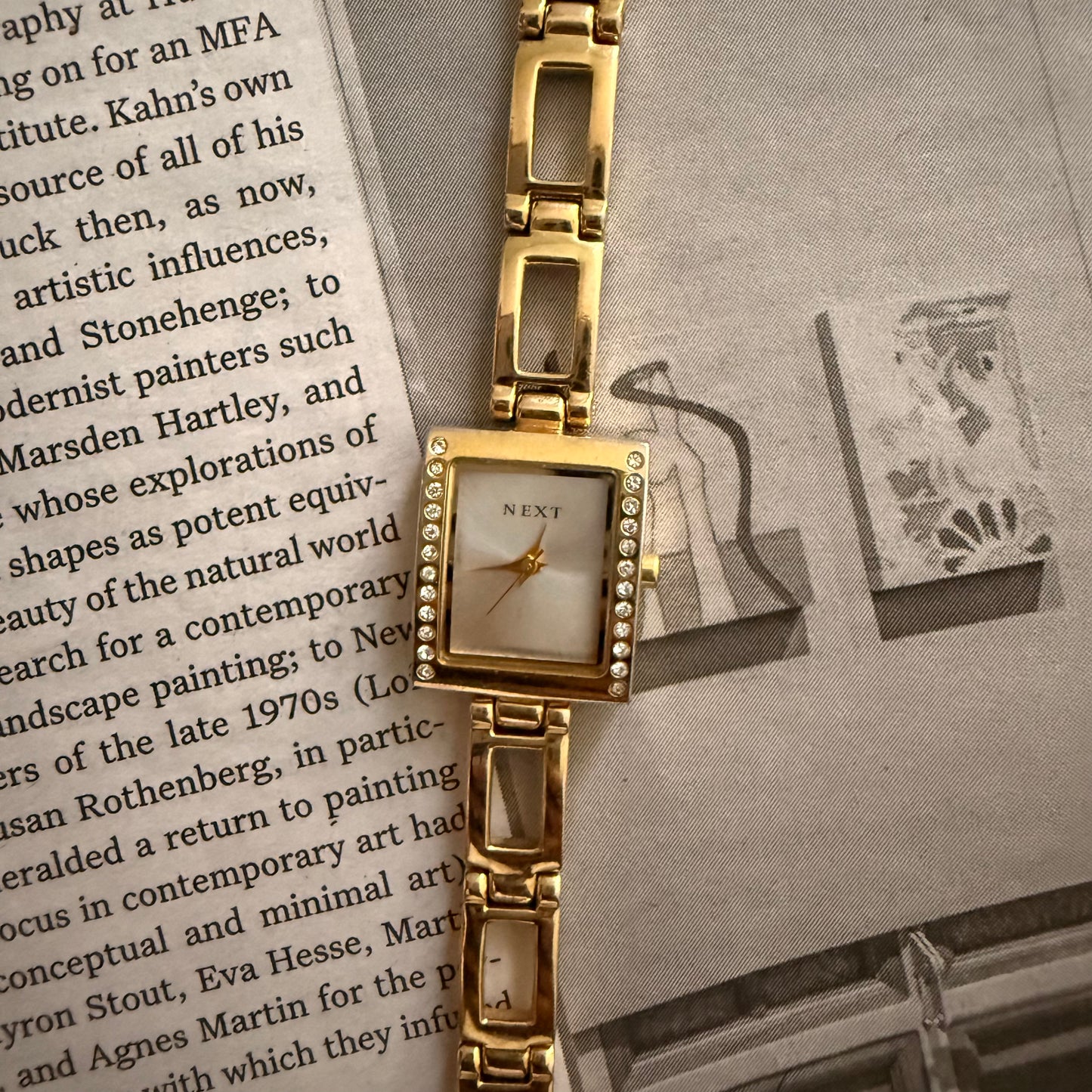 Gold slim embellished square face watch