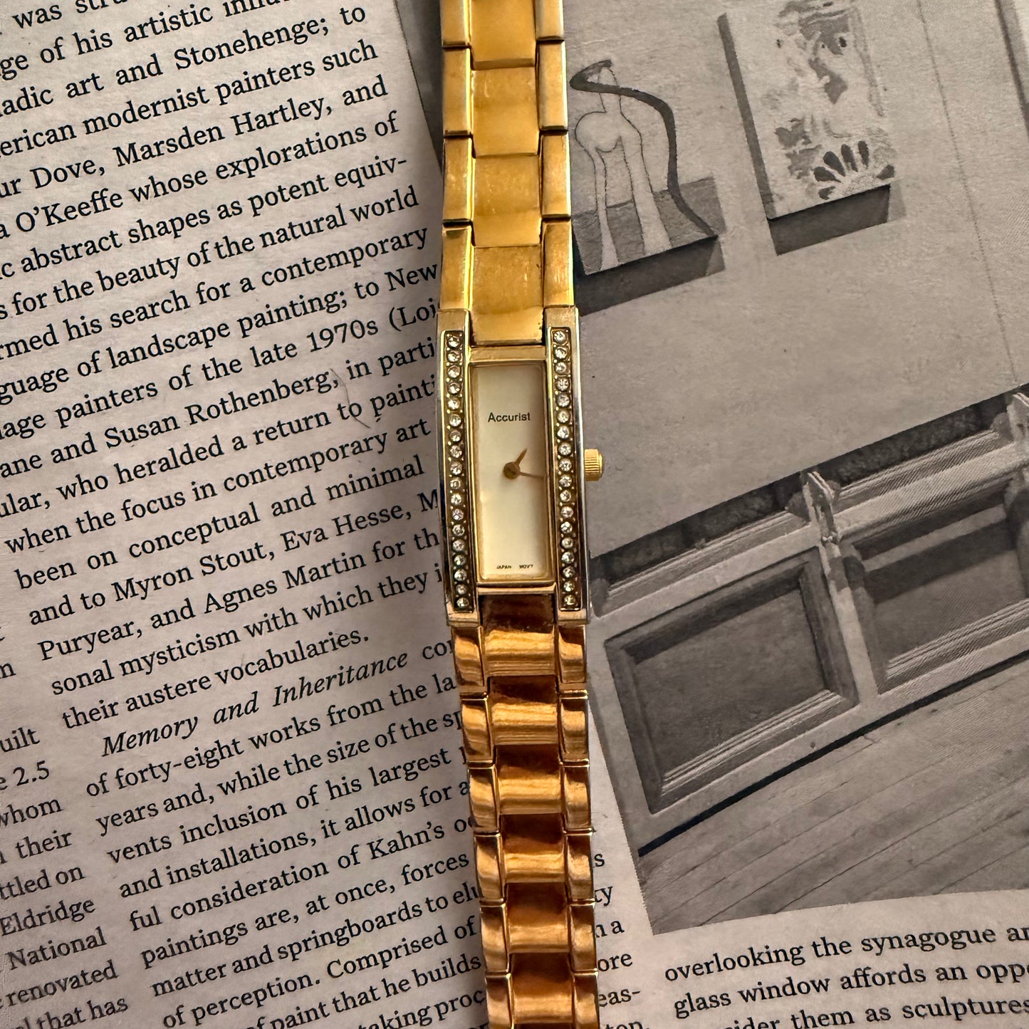 Gold rectangle embellished face watch
