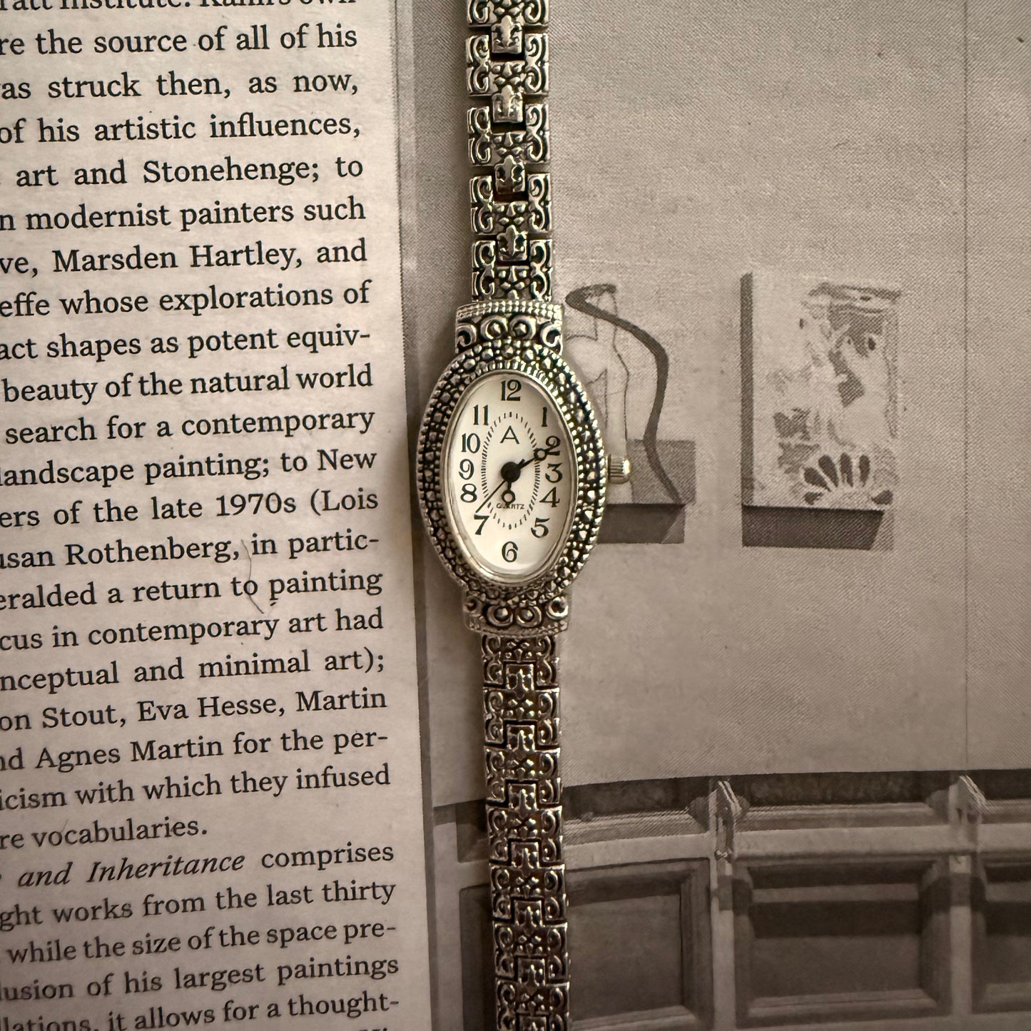 Silver oval antique full detail watch