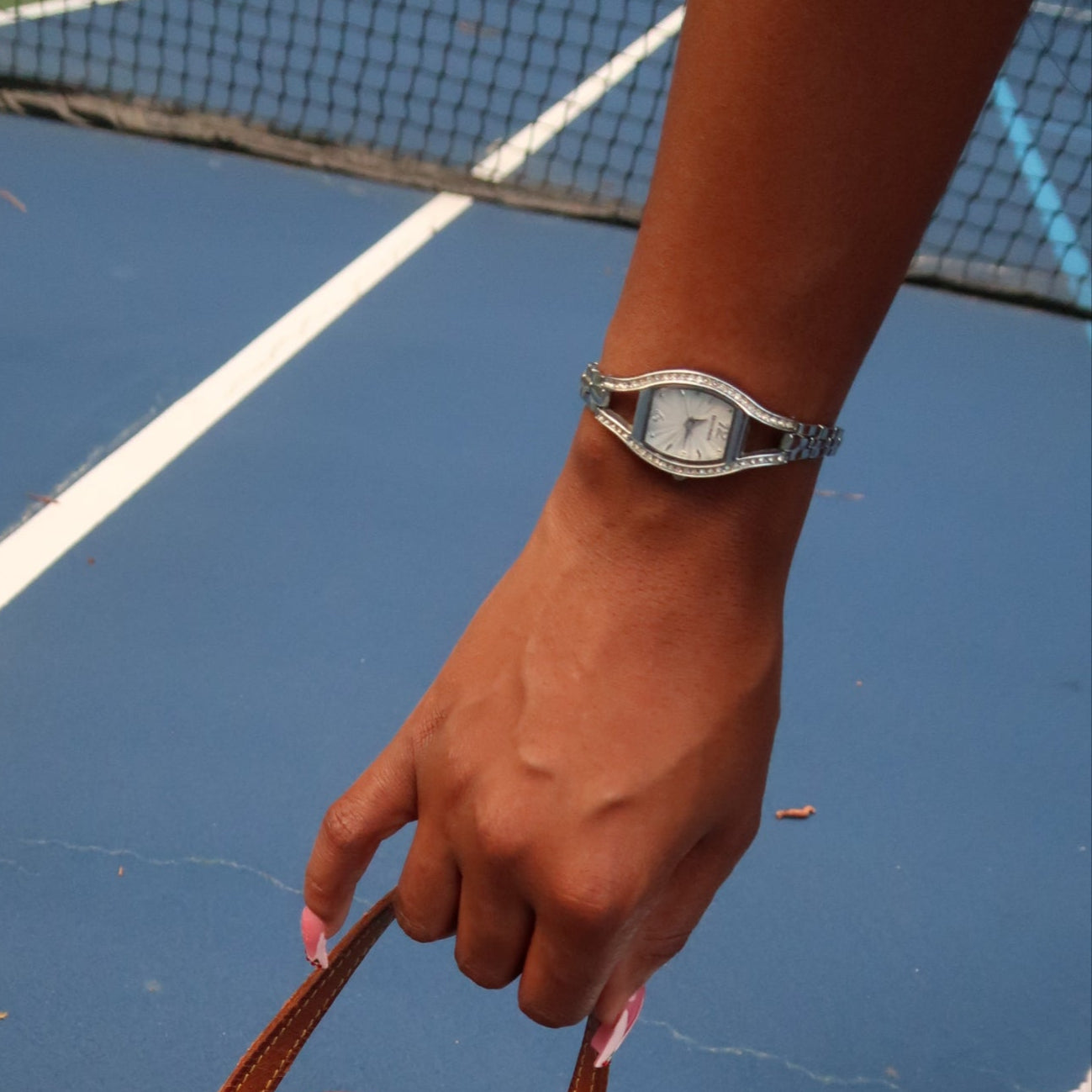 Silver slim embellished eye watch