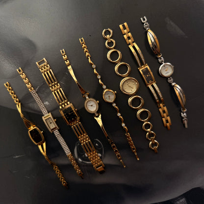 Gold rectangle face ladder band watch