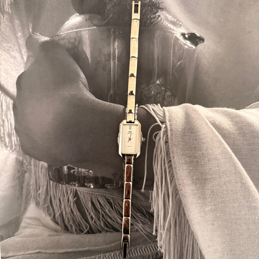 Silver white face segment band watch
