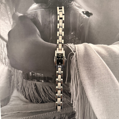 Silver rectangle black face classic watch