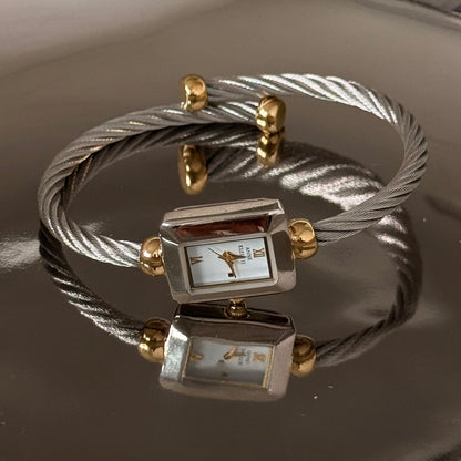 Two tone square twist cuff watch