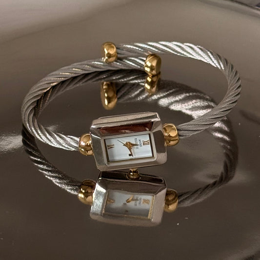 Two tone square twist cuff watch