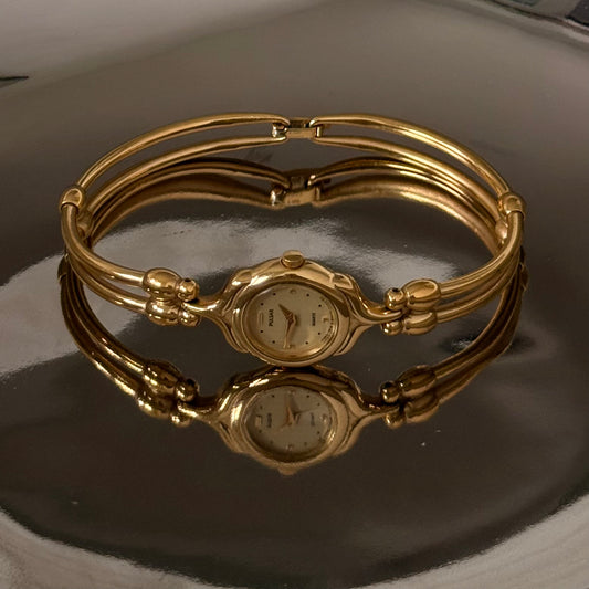 Gold circle face hoop bangle watch