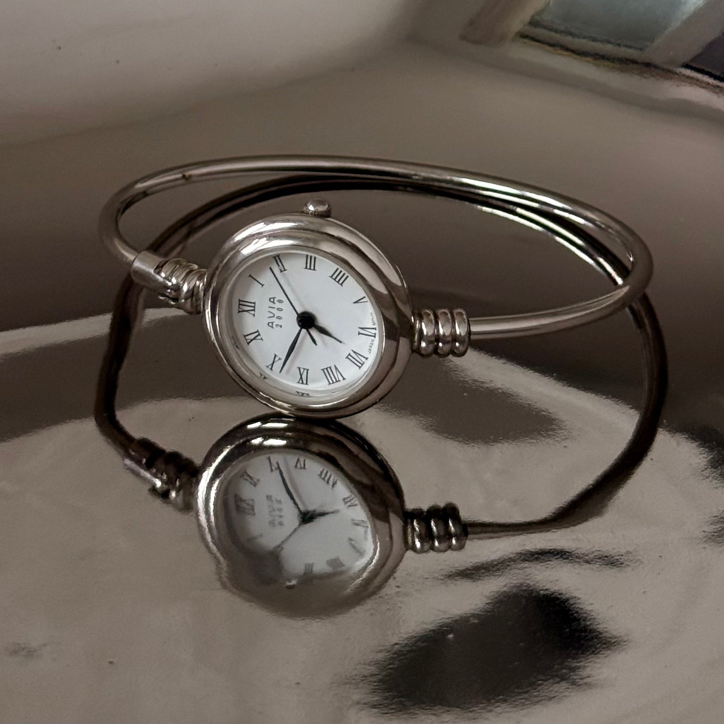 Silver circle thin hoop bangle watch