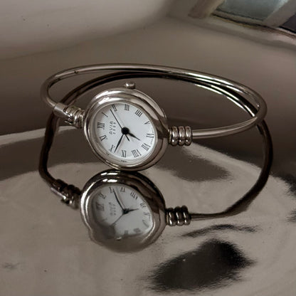 Silver circle thin hoop bangle watch