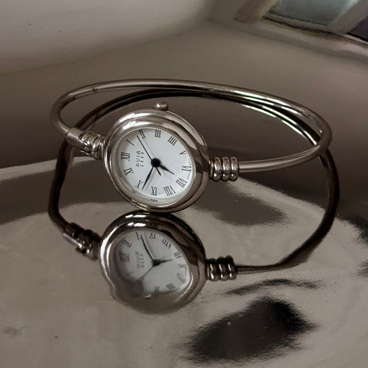 Silver circle thin hoop bangle watch