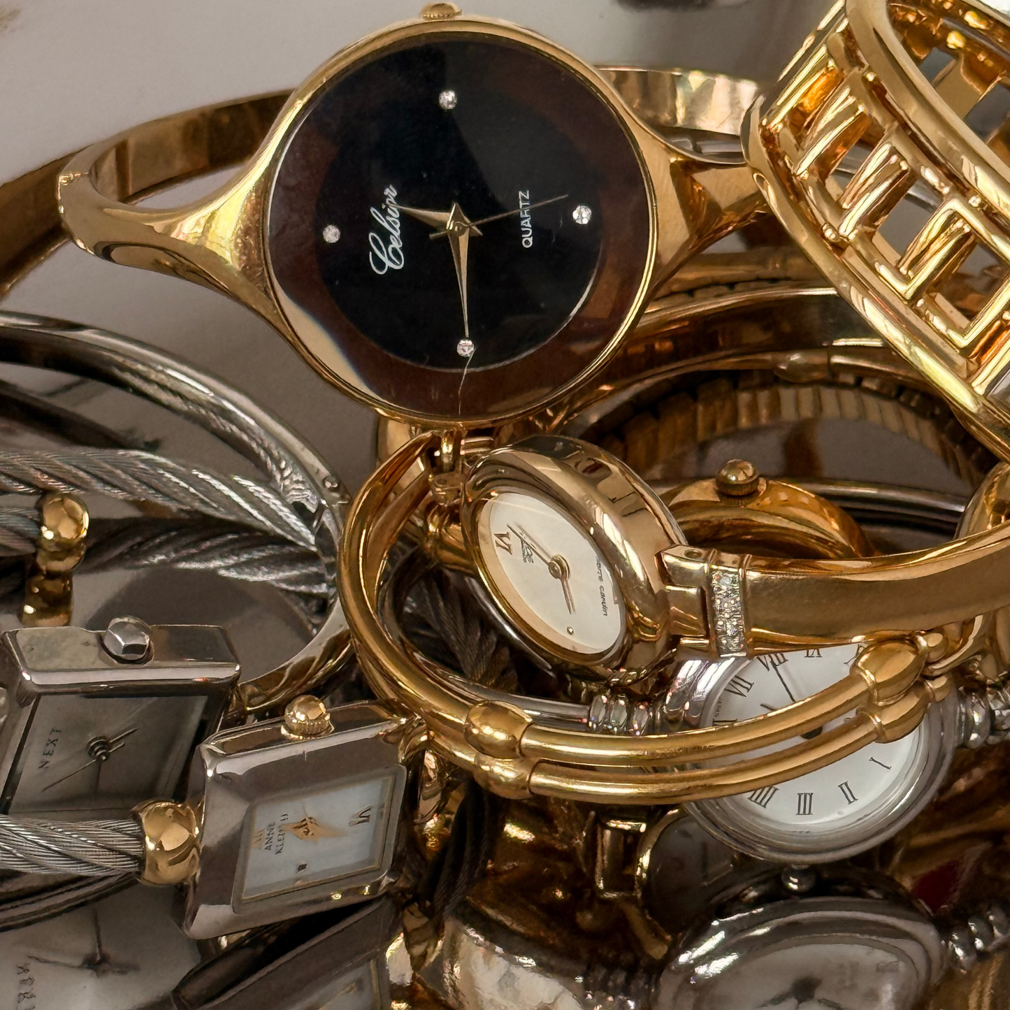 Silver circle thin hoop bangle watch