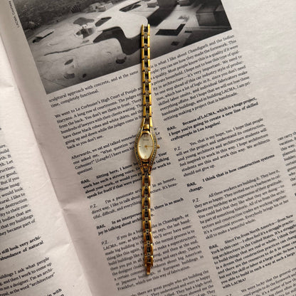 Gold slim jade embellished watch