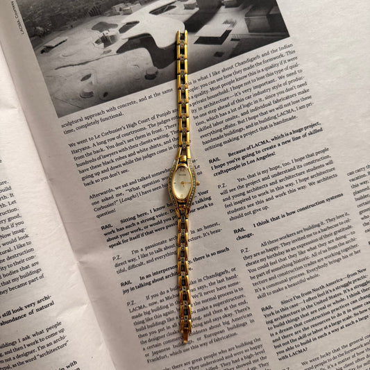 Gold slim jade embellished watch
