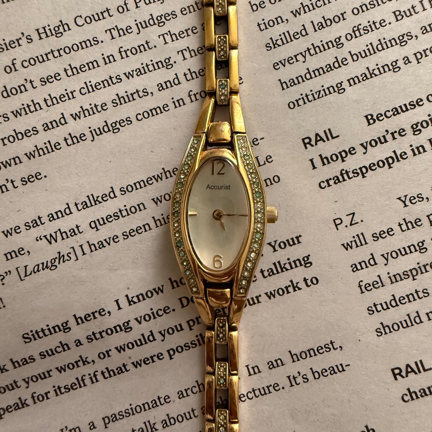 Gold slim jade embellished watch