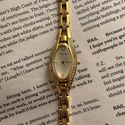 Gold slim jade embellished watch