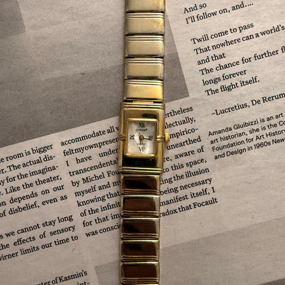 Gold rectangle embellished watch