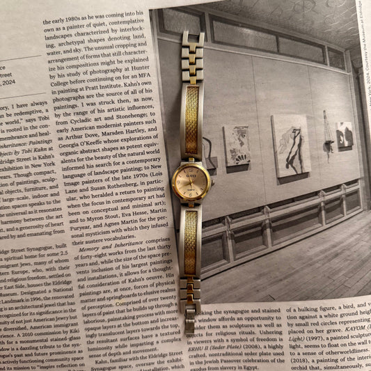 Gucci matte two tone mesh cuff watch
