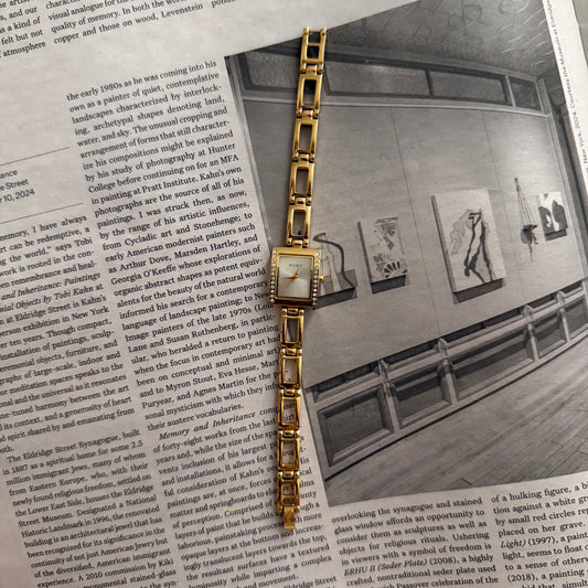 Gold slim embellished square face watch