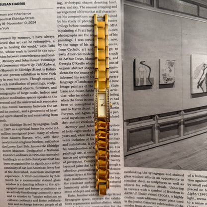 Gold rectangle embellished face watch