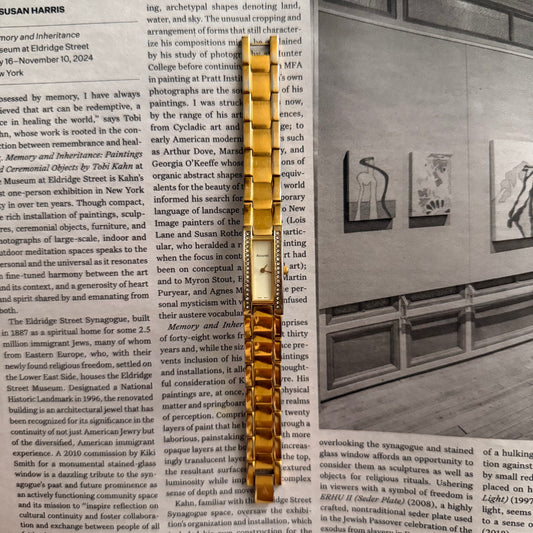 Gold rectangle embellished face watch
