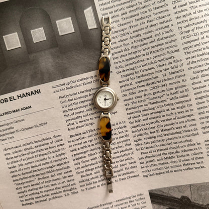 Silver circle tortoise band watch