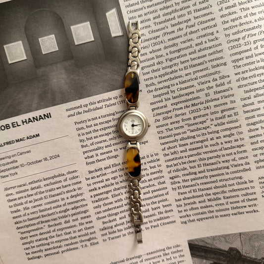 Silver circle tortoise band watch