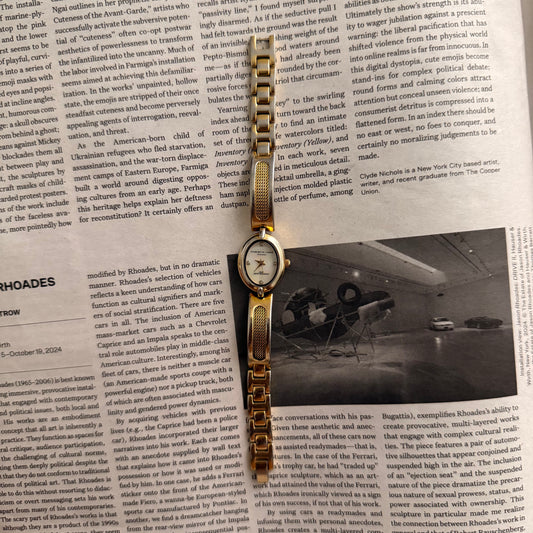 Two tone mesh cuff oval watch