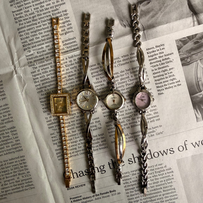 Gold square face tennis bracelet watch