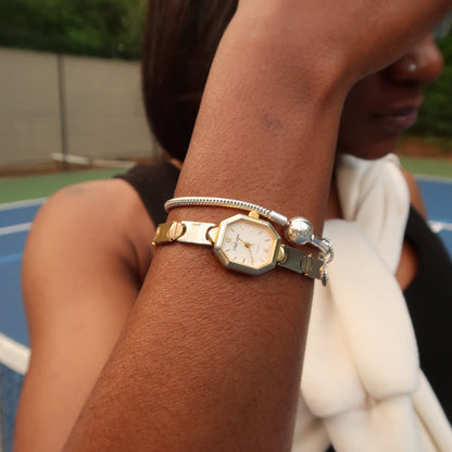 Two tone flip octagon face watch