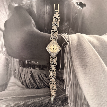 Silver ivory face floral band watch